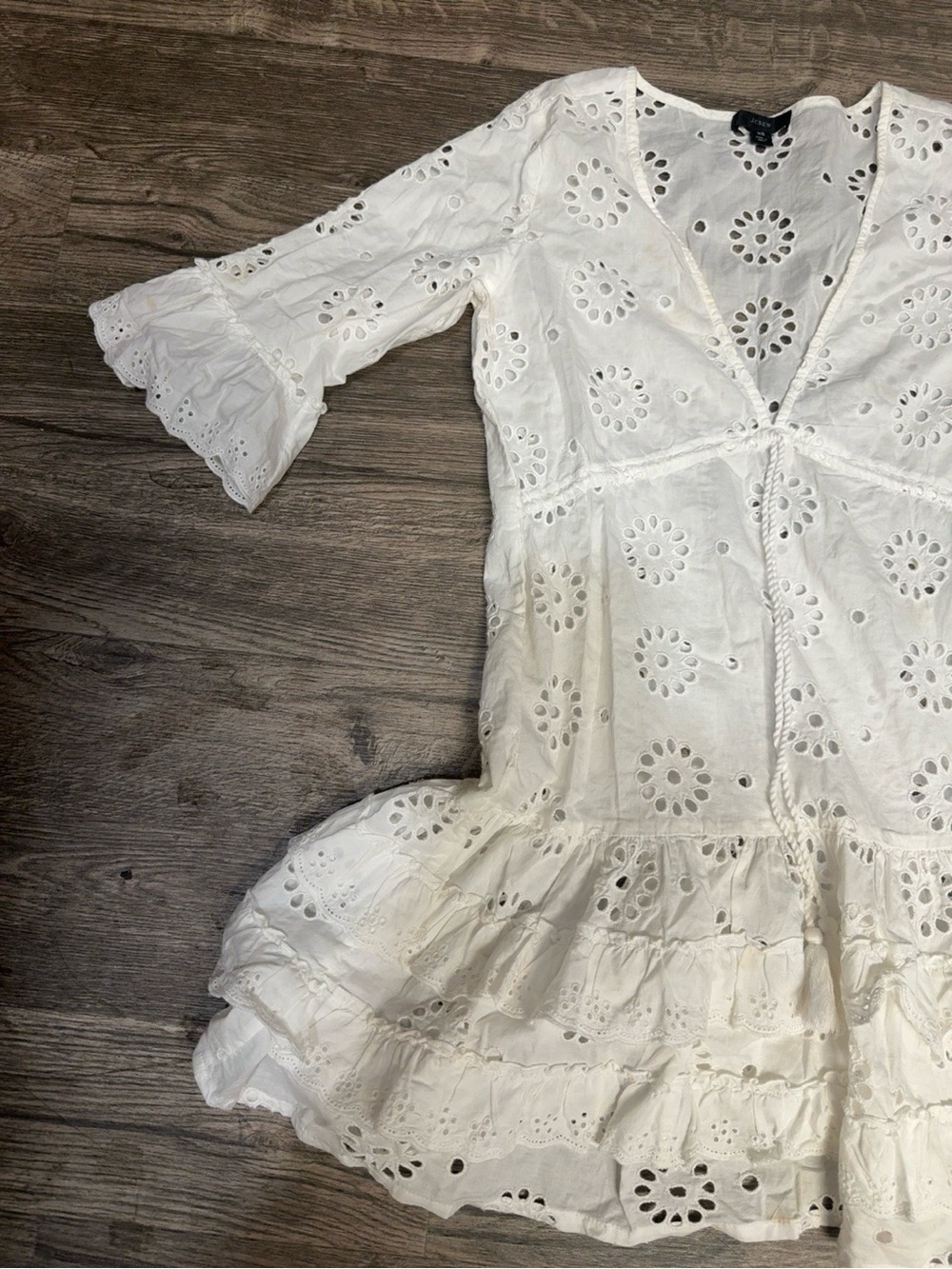 J.Crew White Eyelet Embroidered Boho Peplum Tunic Top XS - Picture 3 of 5